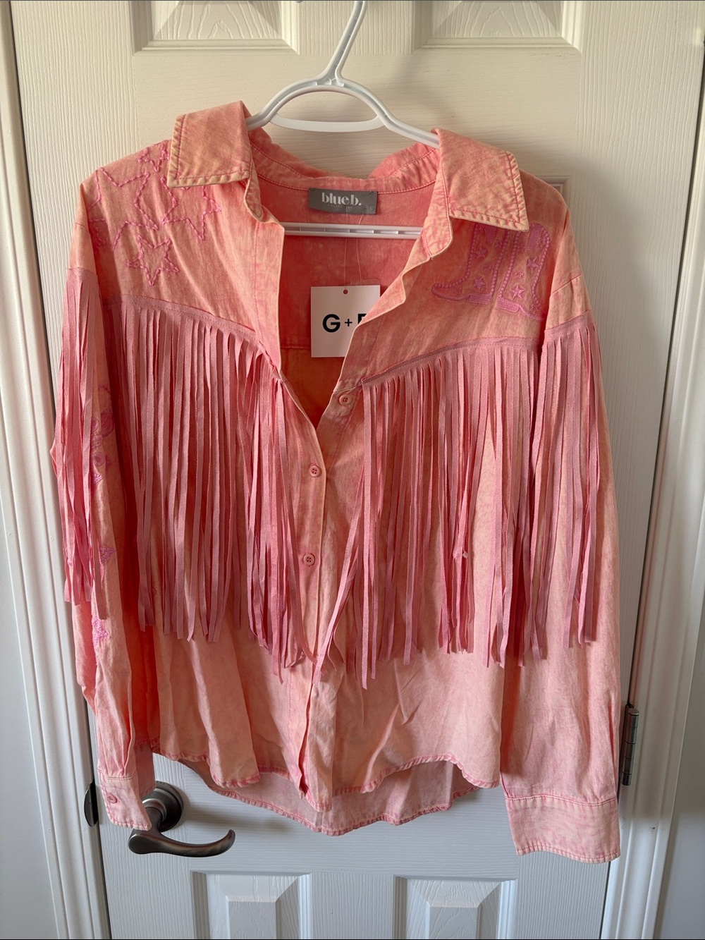 Pink Fringe Western Shirt - blue.b
